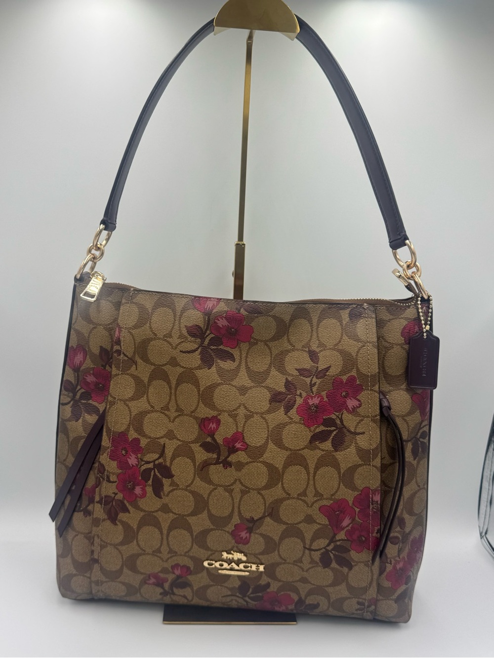 Coach Marlon Brown Signature with Victorian Florals Shoulder Bag